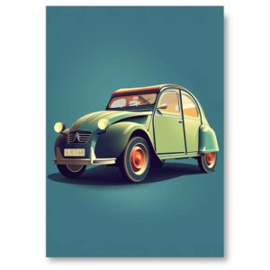 Affiche Citroën 2CV verte - Flat Design - 30 x 40 cm