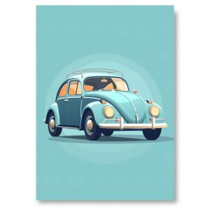 Affiche Coccinelle VW bleue - 30 x 40 cm