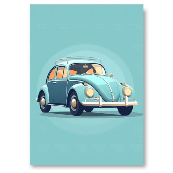 Affiche Coccinelle VW bleue - 30 x 40 cm