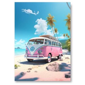 Affiche Combi VW Rose - 30 x 40 cm