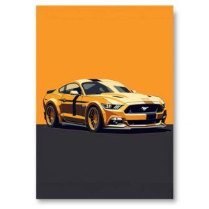 Affiche Ford Mustang Jaune - Flat Design - 30 x 40 cm