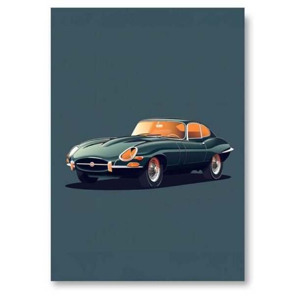 Affiche Jaguar Type E - Flat Design - 30 x 40 cm