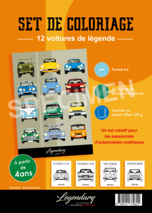 Set de coloriage - 12 voitures mythiques - Format A4
