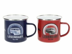 2 tasses émaillées vintage Combi T1 - bleue et rouge - 350 ml